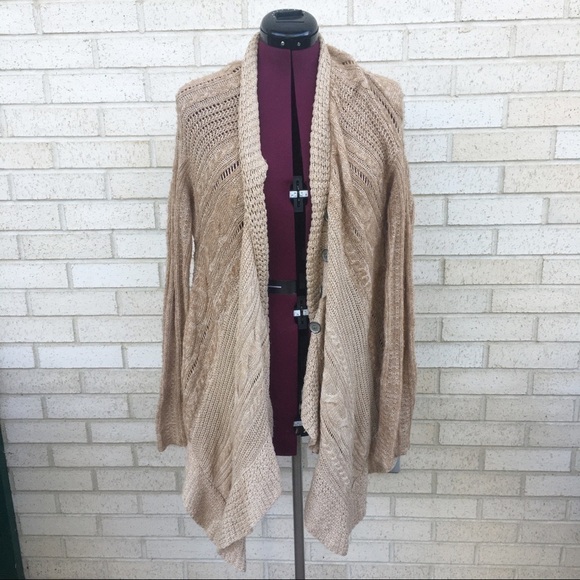 Free People Tan Neutral Cable Knit Cardigan Sweater Size Small - Picture 2 of 12